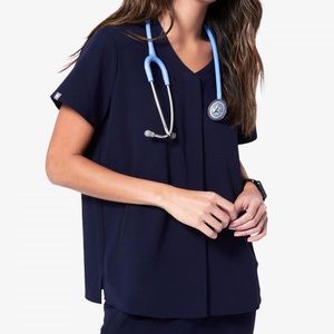 Figs scrubs Moto style top navy - ON HOLD